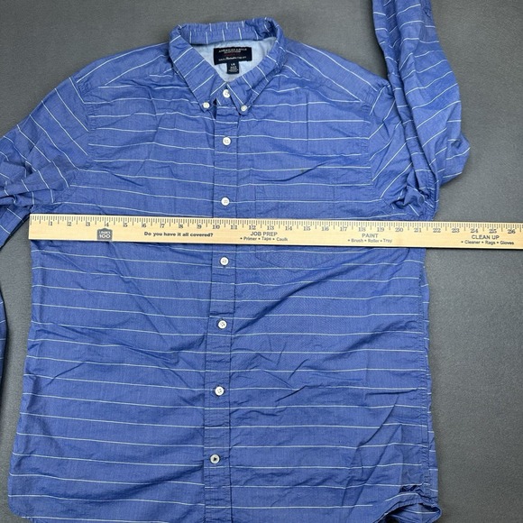 American Eagle Athletic Fit Long Sleeve Button Up Pocket Shirt Stripe Blue L - Picture 2 of 10